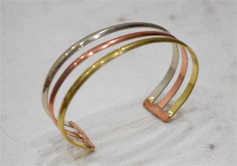 Bracelet 3 Band Copper Brass Silver Cuff Bracelet