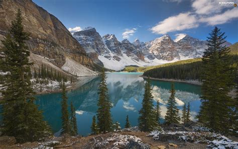 Clouds Lake Moraine Trees Province Of Alberta Viewes
