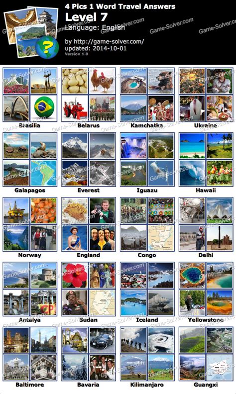 You are also welcome to visit. 4 Pics 1 Word Travel Level 7 - Game Solver