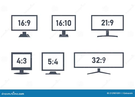 Aspect Ratio Size Icon Set Standart And Widescreen Monitors Or Tv