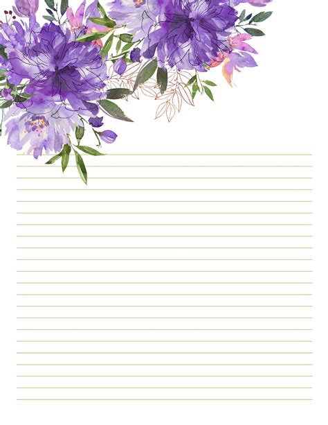 Printable Floral Writing Paper Purple Floral Letter Papers Etsy
