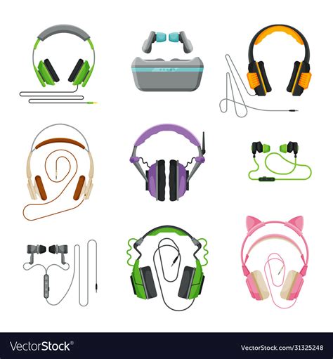 Various Types Earphones Set Headphones Royalty Free Vector