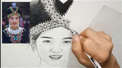 วาดภาพเหมือนสวยๆด้วยดินสอ Draw A Hmong Girl Portrait By Pencil Youtube
