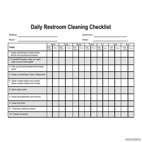 Free Printable Restroom Cleaning Log