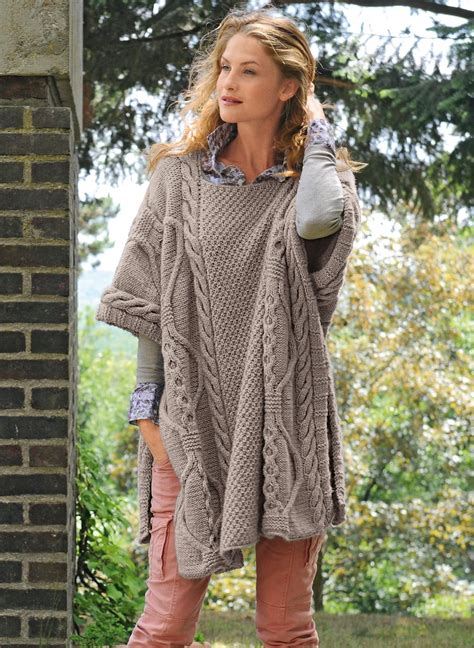 Free Knitting Pattern For A Cable And Texture Poncho For Women Poncho