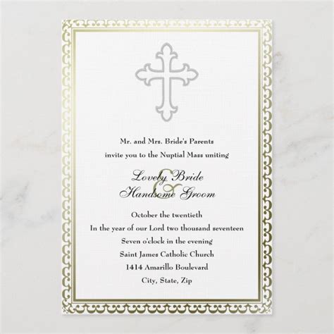 Elegant White Cross Catholic Wedding Invitation