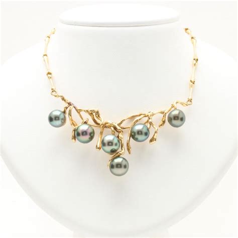 18k Yellow Gold Tahitian Pearl Necklace Tahitian Pearl Necklace