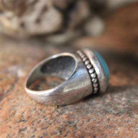 Large Southwestern Sterling Silver Turquoise Ring 7 1 Grams Vintage