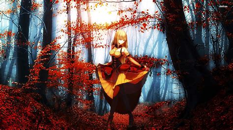 Wallpaper Forest Blonde Anime Girls Dress Autumn Flower Season