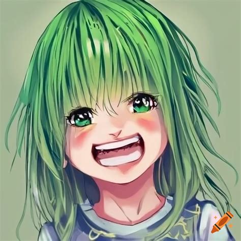 Manga Character With Green Hair Laughing On Craiyon