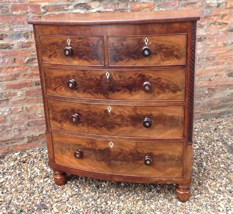 Antique Victorian Flame Mahogany Bow Front Chest Of Drawers 233325 Uk