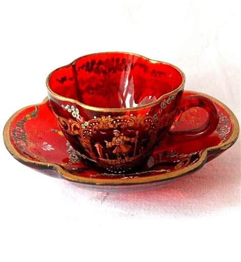 Antique Bohemian Moser Glass Ruby Red Cup And Saucer Antique Moser Glass Glass Art Moser Glass