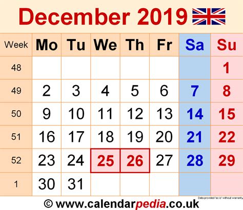 Calendar December 2019 Uk With Excel Word And Pdf Templates