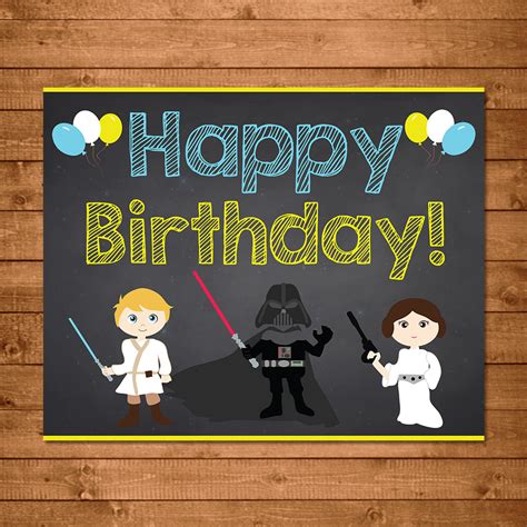 Star Wars Happy Birthday Sign Chalkboard Illustrations Star Etsy