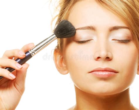 Attractive Young Adult Woman Applying Blusher Stock Image Image Of