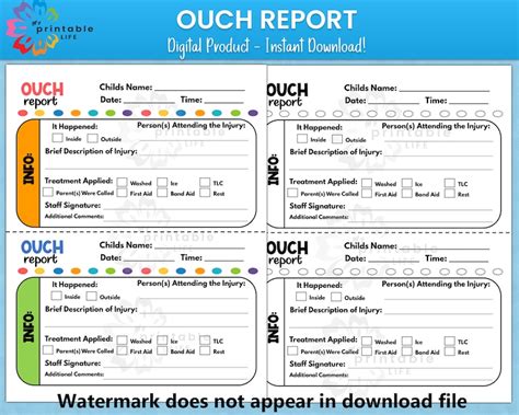 Ouch Report Daycare Printable Child Incident Report Etsy