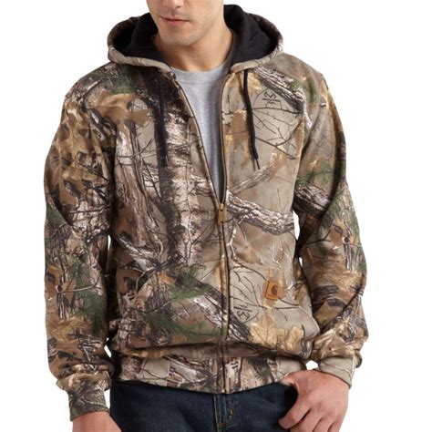 Mens Carhartt Hooded Zip Front Sweatshirt Camouflage