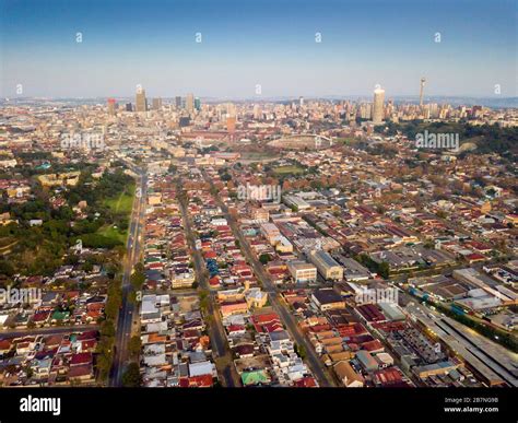 Aerial View Of Downtown Of Johannesburg By Sunset South Africa Stock