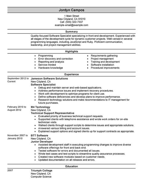 To be able to develop, implement, or test software, you have to have a number of highly technical computer skills, often known more specifically as coding skills. Best Software Specialist Resume Example From Professional ...