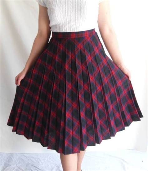Red Plaid Wool Blend School Uniform Skirt By Sag By Martasrose