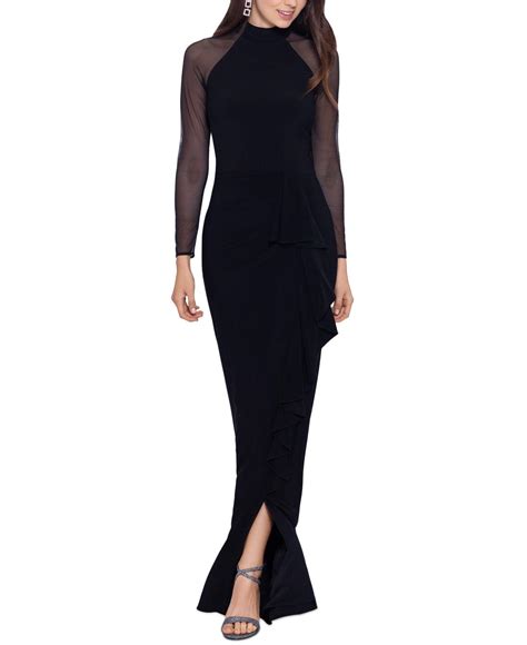 Betsy And Adam Synthetic Petite Sheer Sleeve Gown In Black Lyst Canada