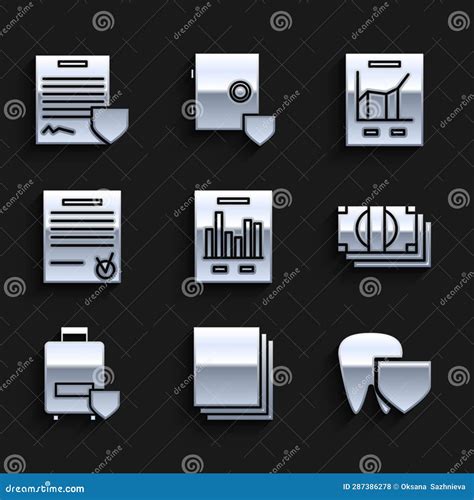 Set Document with Graph Chart, Clean Paper, Tooth Shield, Stacks Money
