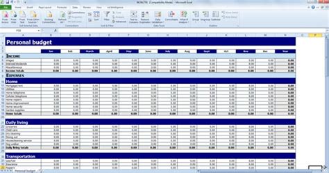 personal budget template  excel