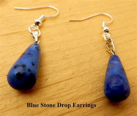 Blue Teardrop Earrings Blue Stone Teardrops On Silver Earring Etsy