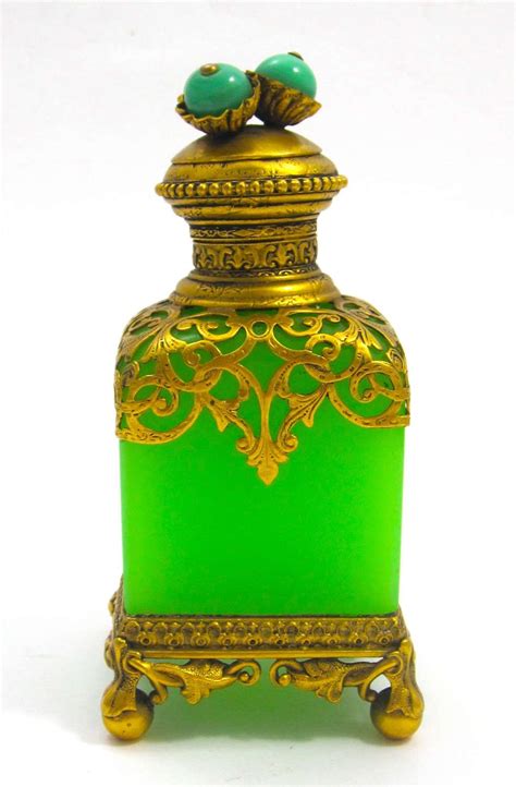 Rare Antique Palais Royal Green Opaline Glass Perfume Bottle In Opaline Glass Perfume Bottles