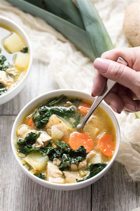 Cabbage, celery, chicken, broth, garlic, ginger, and salt. Paleo & Whole30 Potato, Leek & Chicken Soup with Kale - a ...