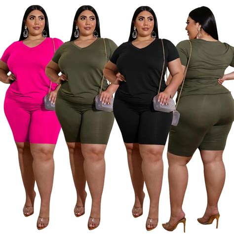 Two Piece Set Shorts Plus Size Outfits Women Casual Top And Short Piece Set Summer
