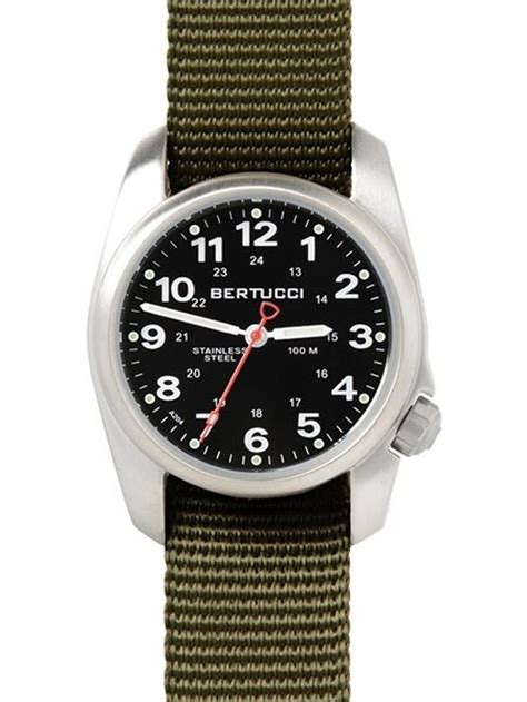 Bertucci A 1s Black Dial Stainless Steel Watch With Olive Nylon Strap