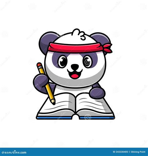 Cute Panda Writing Book With Pencil Cartoon Icon Illustration Stock