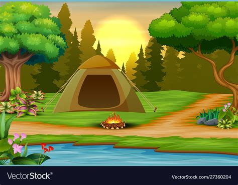 Background Campsite On Sunset Landscape Royalty Free Vector