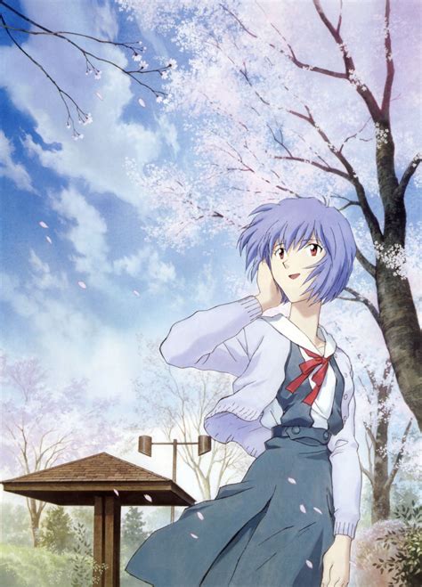 Safebooru 1girl Ayanami Rei Blue Hair Cherry Blossoms Clouds Highres Nakayama Katsuichi Neon