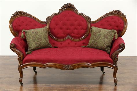 Victorian 1860s Antique Grape Carved Walnut Sofa New Upholstery