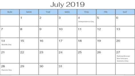 July 2019 Calendar Usa School Holidays Calendar Usa Holiday Calendar