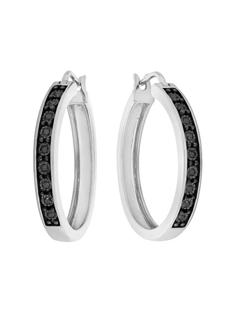 Enhanced Black Diamond Hoop Earrings 112 Carat Ctw In Sterling