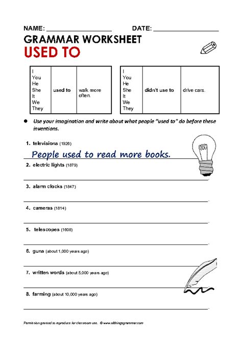 Clear explanations and examples given here will help you understand how the language is used. Grammar Worksheet: Used To