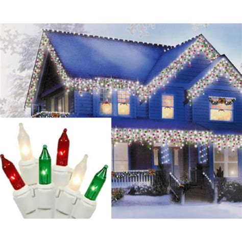 Set Of 100 Red Green And Clear Frosted Icicle Christmas Lights White