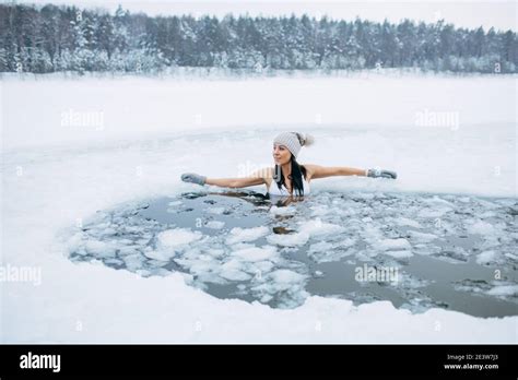 Winter Swimming Woman In Frozen Lake Ice Hole How To Swim In Cold
