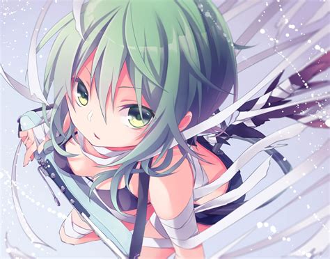 Wallpaper Illustration Long Hair Anime Girls Shorts Weapon Artwork Cleavage Bra Green