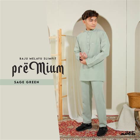 Baju Melayu Slimfit Premium Sage Green Shopee Malaysia