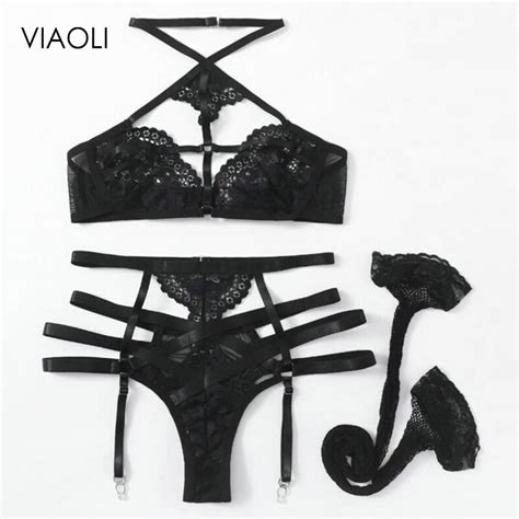 Wholesale Women Sexy Lace Underwear See Through Lace Mesh Sock Buckle Sexy Lingerie Set Send
