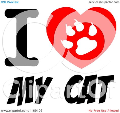 Cartoon Of A Cat Paw Print On A Heart With I Love My Cat
