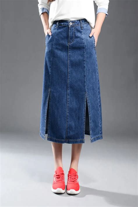 Casual Skirts Denim Plus Size Mid Calf Straight Skirts For Women Spring Autumn Summer Empire
