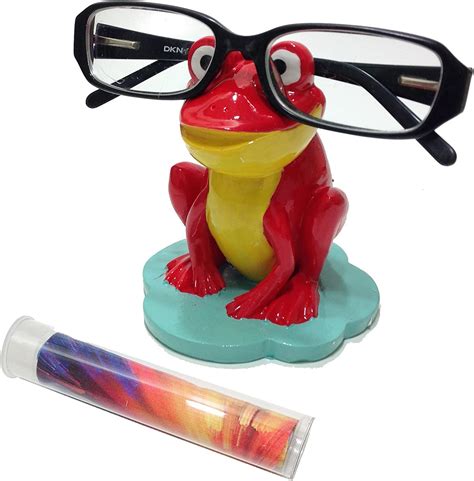 Red And Yellow Frog Novelty T Eyeglass Holder Stand And Lens Cleaning Cloth Health