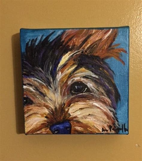 Yorkie A 6x6 Acrylic Painting On Canvas By Ana Peralta