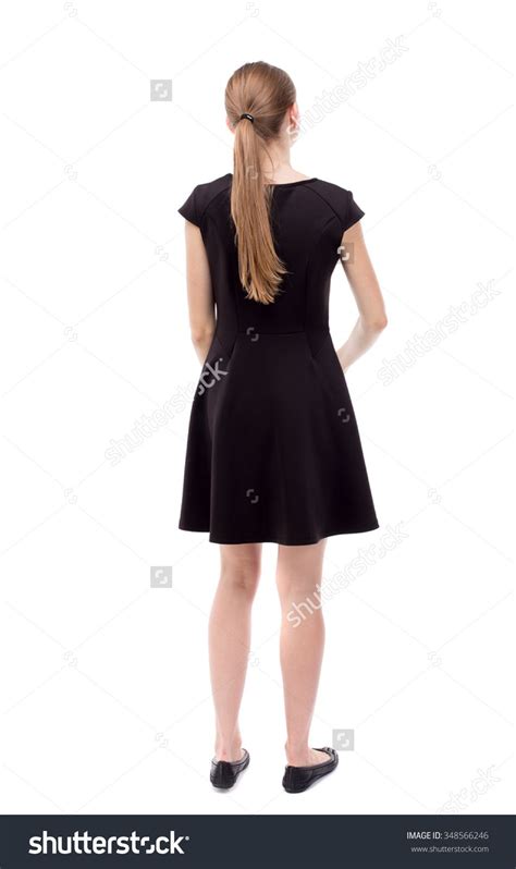 Back View Of Standing Young Beautiful Woman Girl Watching Rear View