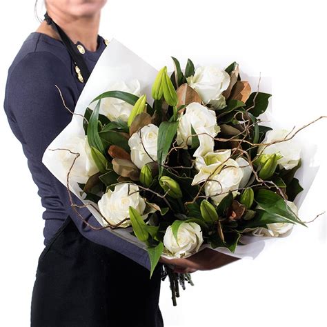White Roses Bouquet With Lily Buds